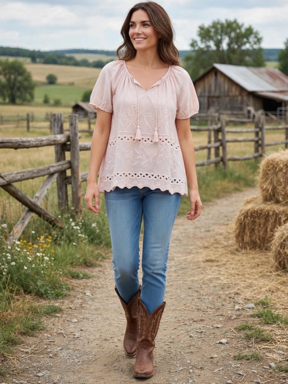 Sundance Soft Blush Embroidered Peasant Tunic